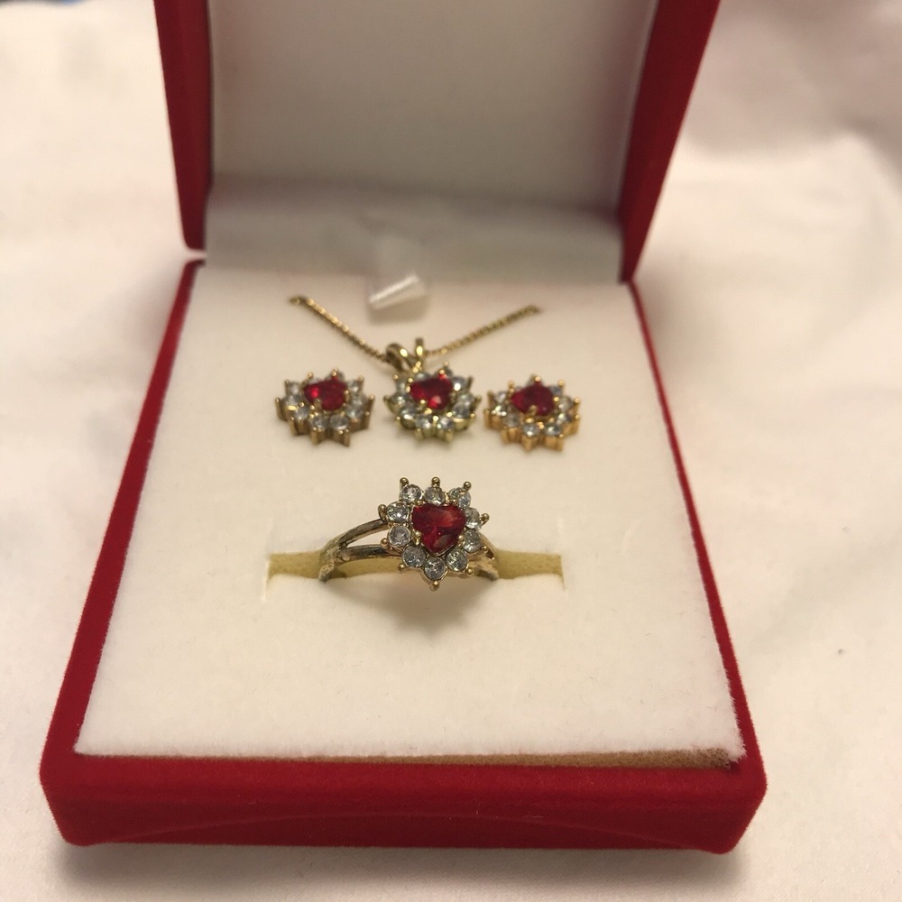Vintage Avon 2002 Birthstone Heart 3-piece set in giftbox - July  - 6 - ring New